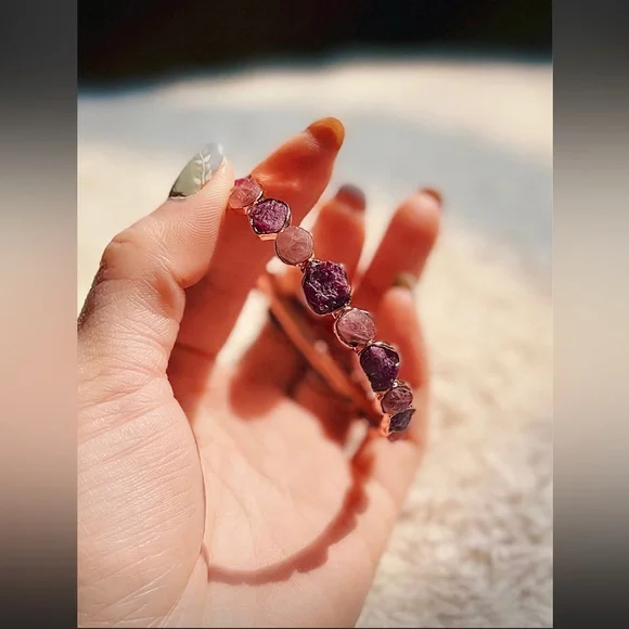 Handmade Natural Tourmaline Rough Gemstone Rose Gold Polished Bangle Bracelet
